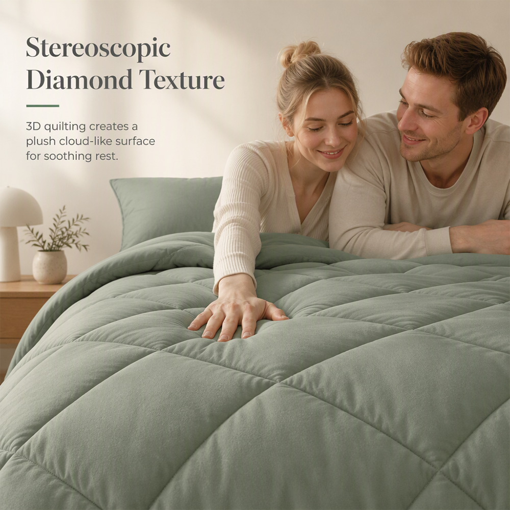 🛏️ Brushed Microfiber Comforter Set: Diamond Quilting, Moisture-Wicking, All-Season, 2 Pillowcases