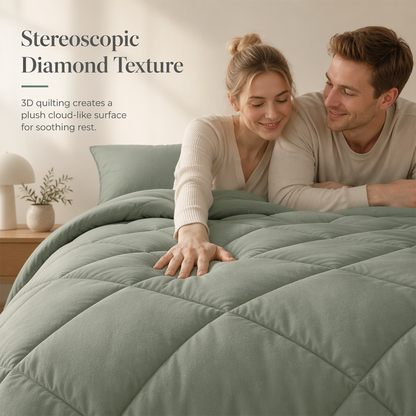 🛏️ Brushed Microfiber Comforter Set: Diamond Quilting, Moisture-Wicking, All-Season, 2 Pillowcases