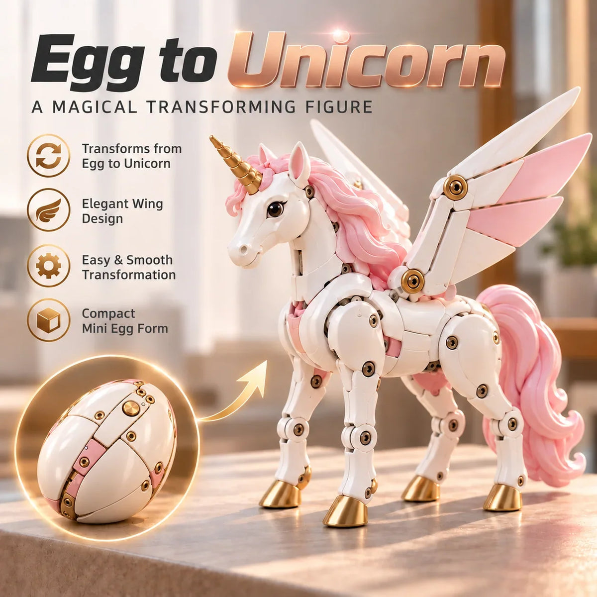 🦄 2-in-1 Transforming Mechanical Unicorn Egg – Winged Fantasy Figure