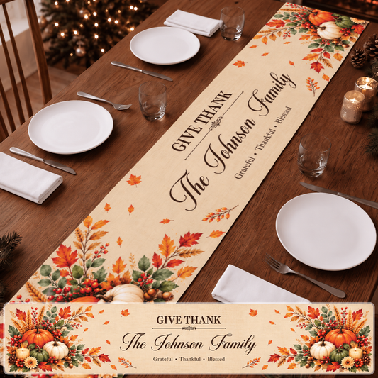 Give Thanks Family Table Runner - Personalized Family Gifts
