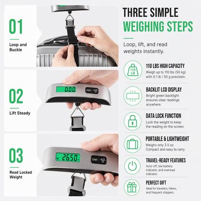Portable 50kg LCD Mini Electronic Luggage Scale T-Shaped Handheld Hanging Scale with Hook